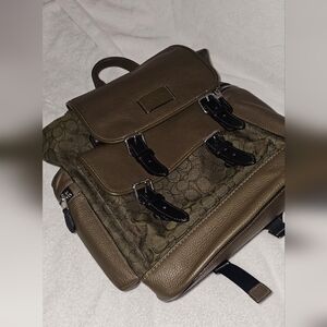 Coach Khaki and Brown Signature Backpack